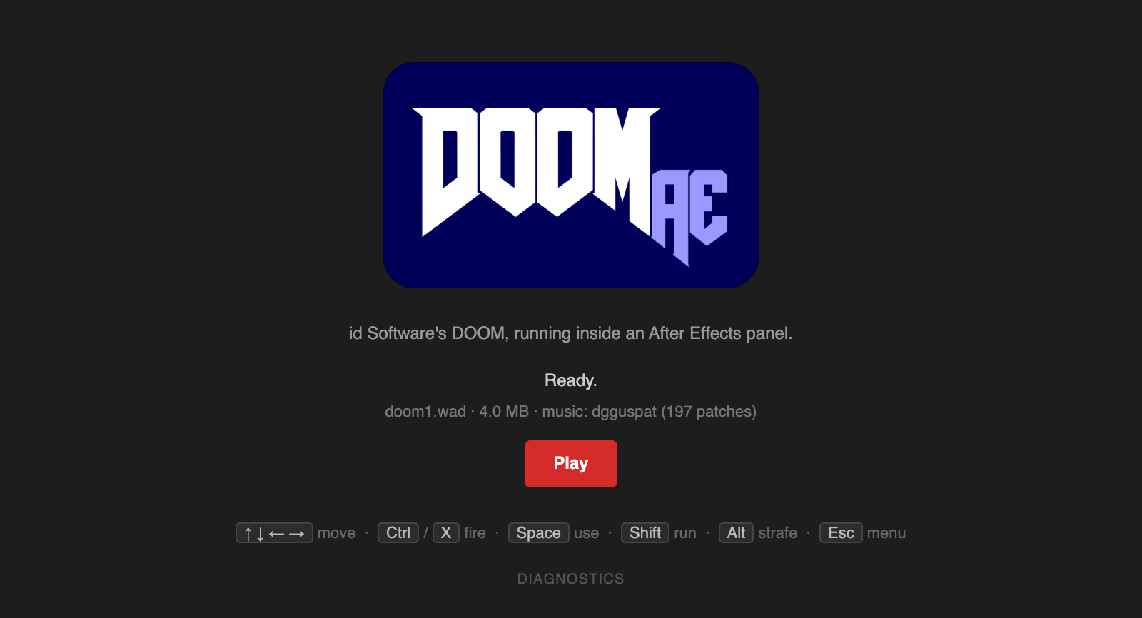 The AEDoom start screen with the Play button